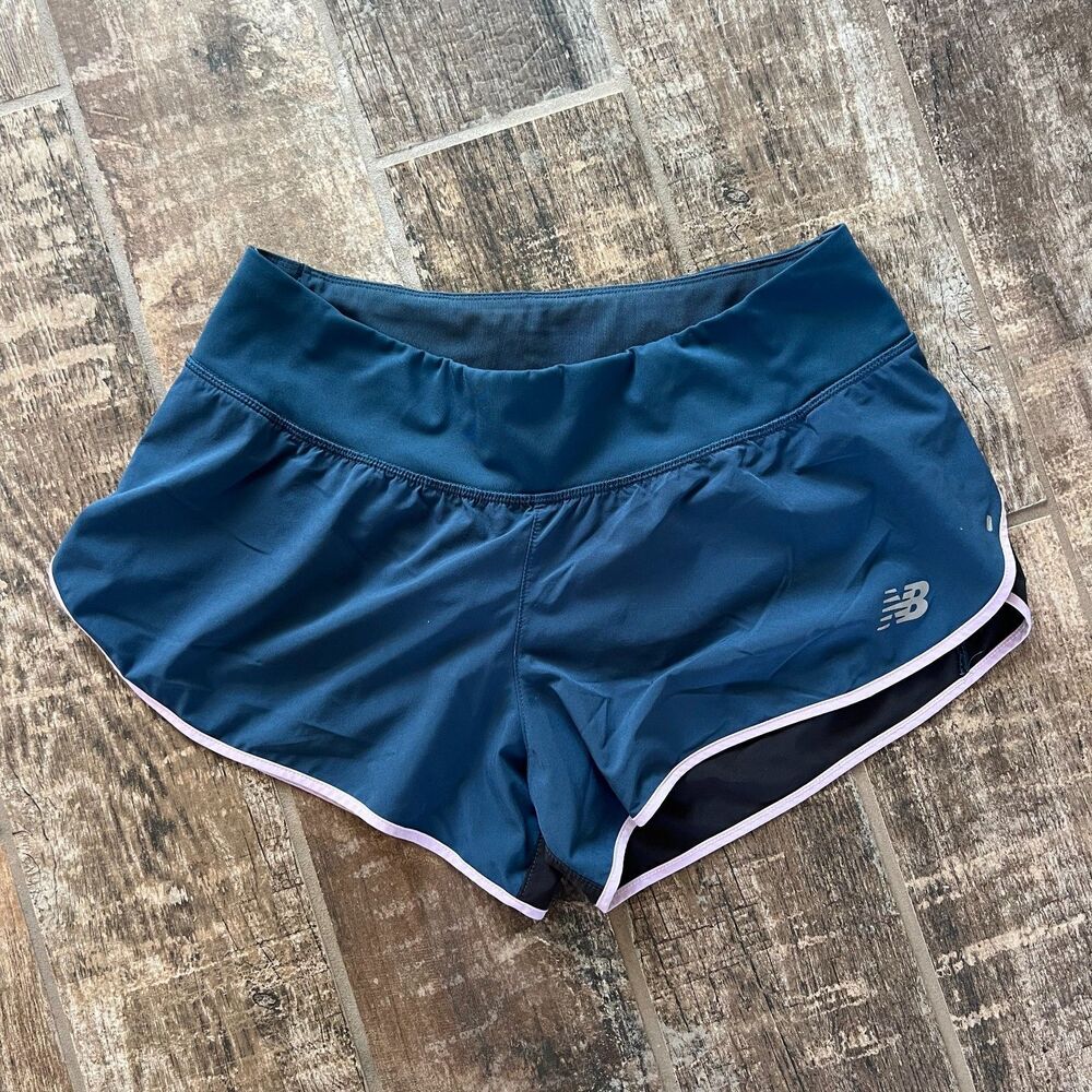 New Balance Lined Running Shorts Blue Black Purple Women's Medium